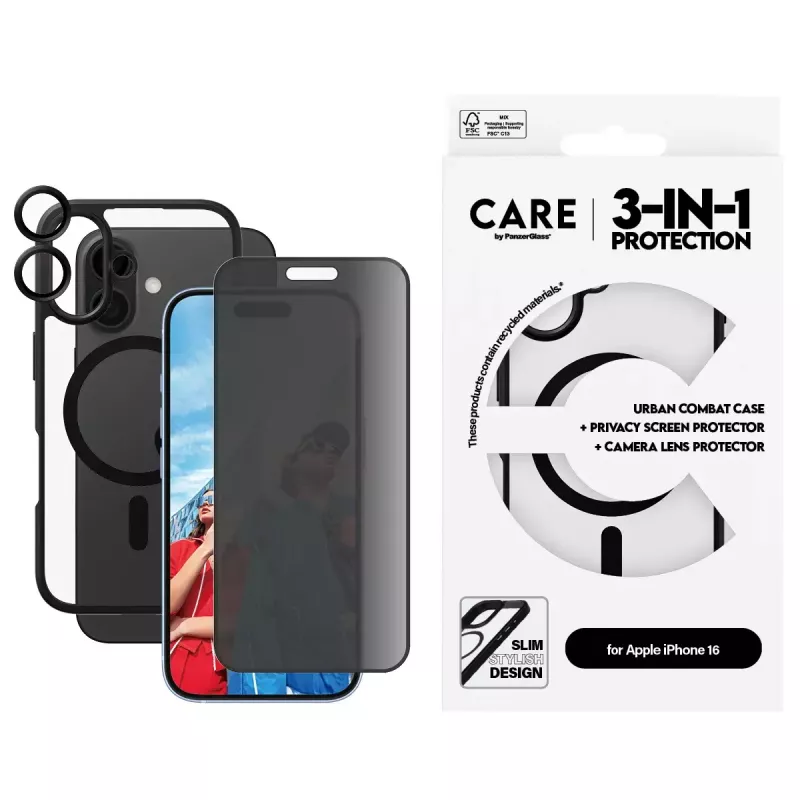 PanzerGlass ® | CARE by ® Flagship 3-in-1 privacybundel iPhone 16