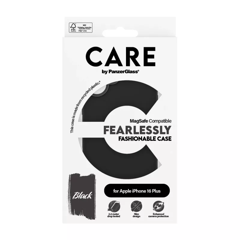 PanzerGlass CARE™ by ® Case zwart met MagSafe iPhone 16 Plus, hoesje, Apple, Apple - iPhone 16 Plus, zwart