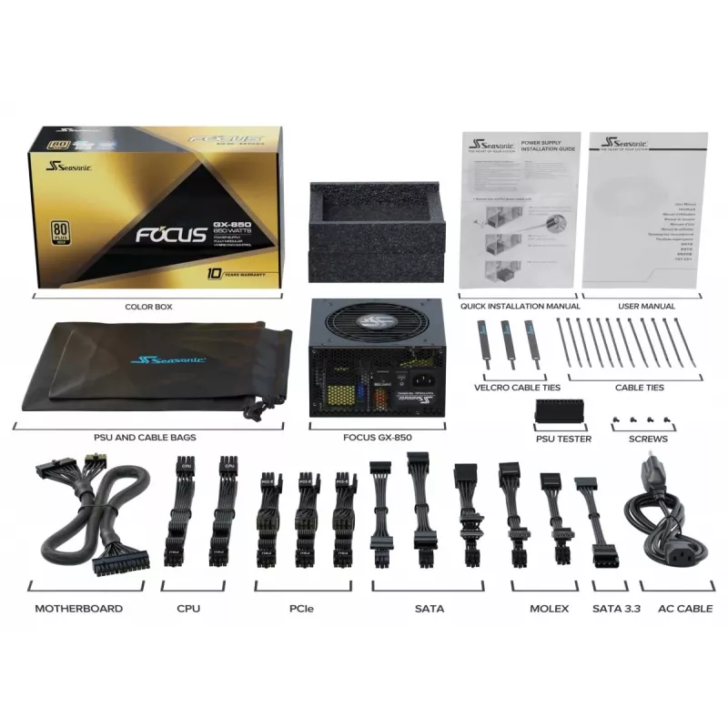 SEASONIC Focus Gx voeding 850 W 20+4 pin ATX ATX zwart
