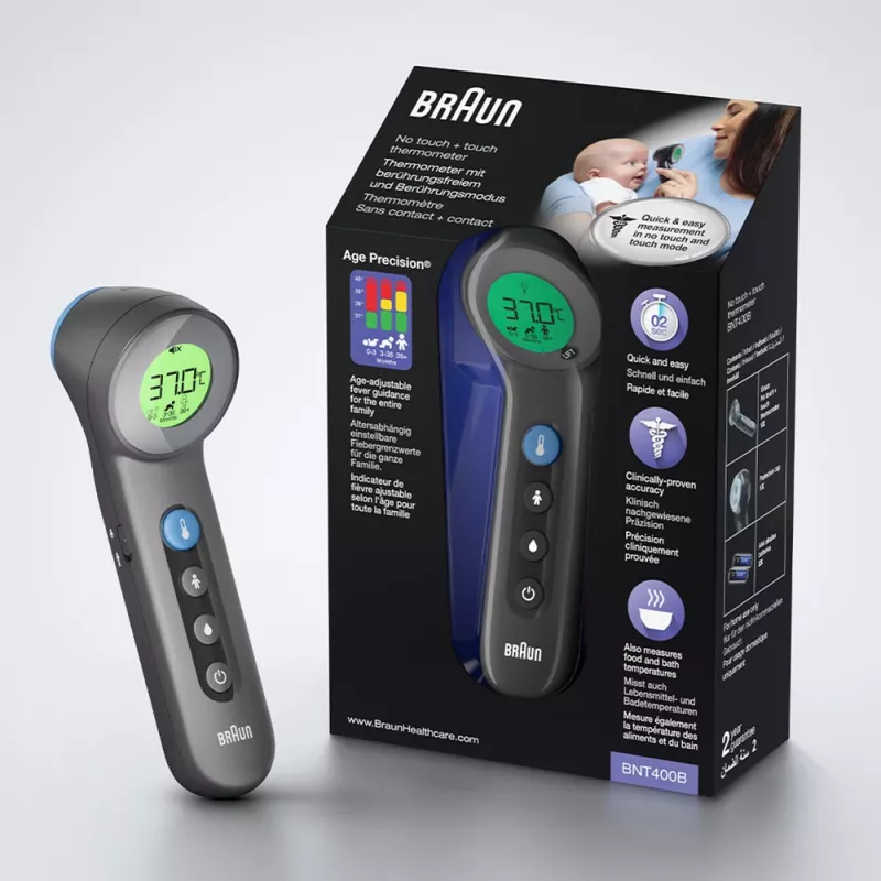 Braun BNT400 contactloze voorhoofdthermometer, grijs