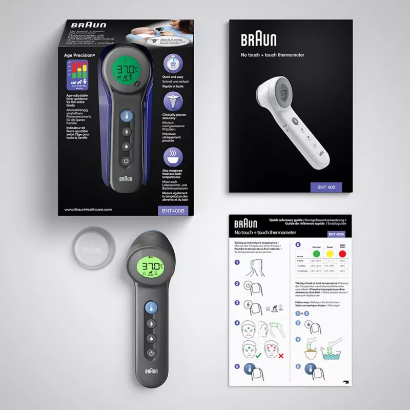 Braun BNT400 contactloze voorhoofdthermometer, grijs