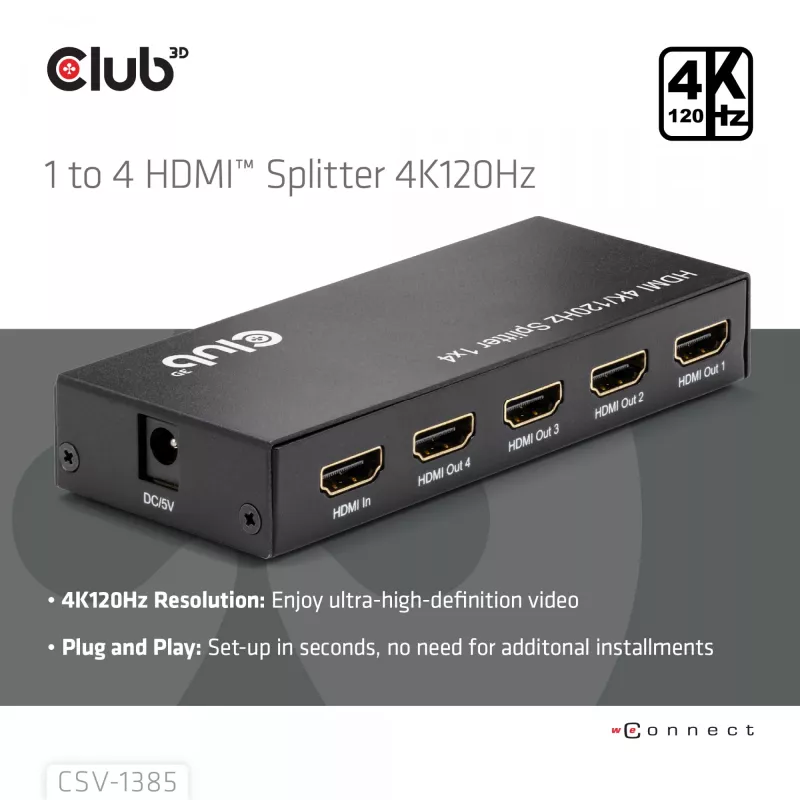 CLUB3D 1 naar 4 HDMI™ splitter 4K120Hz