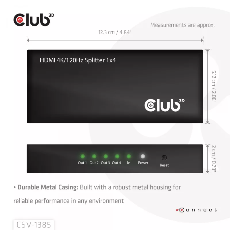 CLUB3D 1 naar 4 HDMI™ splitter 4K120Hz