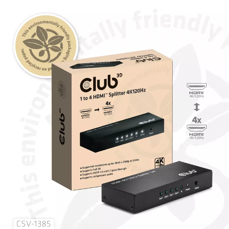 CLUB3D 1 naar 4 HDMI™ splitter 4K120Hz