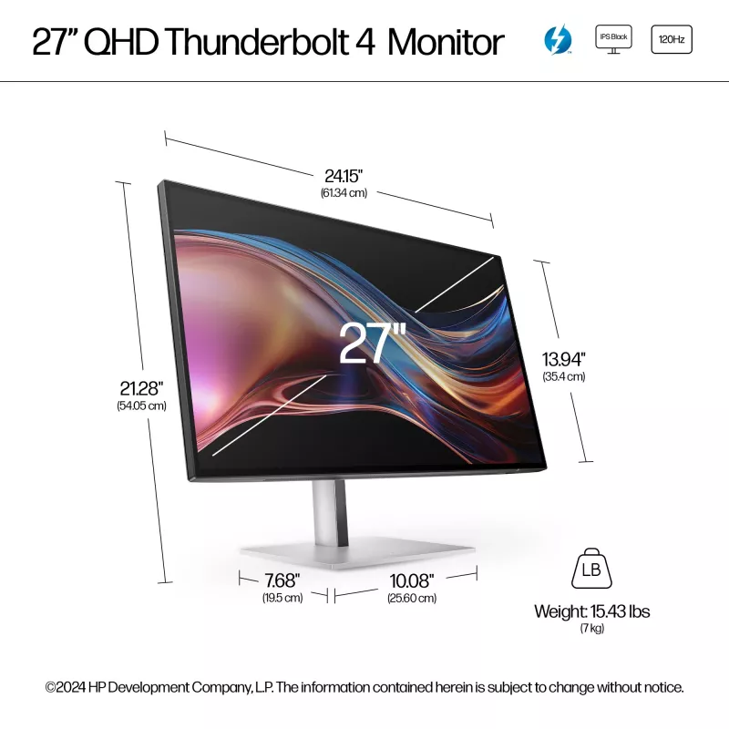 HP Series 7 Pro 27 inch QHD Thunderbolt 4 monitor - 727pu