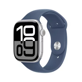 APPLE Watch Series 10 GPS + Cellular 46mm zilver aluminium behuizing met Denim Sportarmband - M/L
