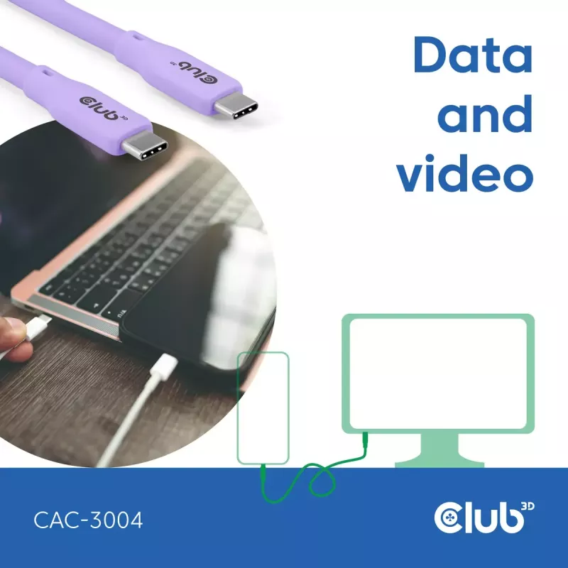 USB-C-kabel CLUB3D CAC-3004 2m paars