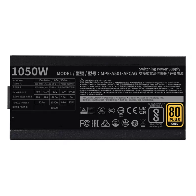 COOLER MASTER voeding MWE 1050 V2 Gold Full Modular 1050W ATX zwart
