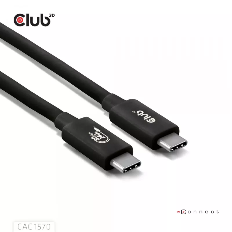 USB Type-C-kabel CLUB3D CAC-1570 1,2m — 80Gbps, 240W, ondersteunt 8K@240Hz, zwart