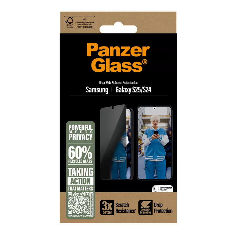 PanzerGlass® privacy screenprotector Samsung Galaxy S25 | S24 | Ultra-Wide Fit