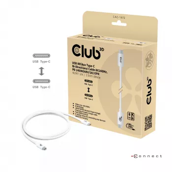 Club3D CAC-1572 USB 80 Gbps-gecertificeerde kabel, USB-C naar USB-C, 240 W PD, 8K240Hz, 1,2 m, wit