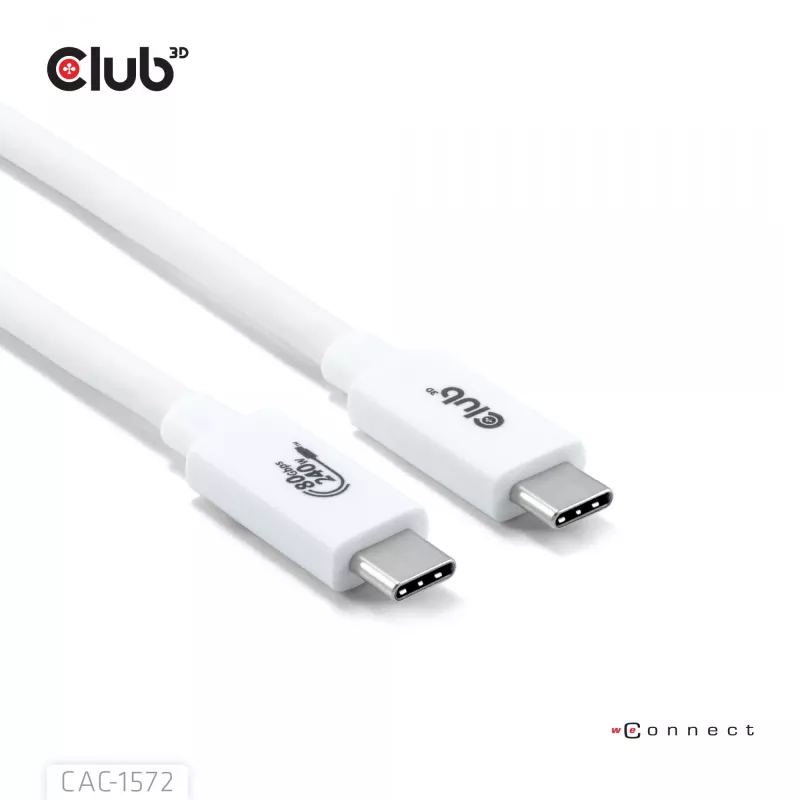 Club3D CAC-1572 USB 80 Gbps-gecertificeerde kabel, USB-C naar USB-C, 240 W PD, 8K240Hz, 1,2 m, wit