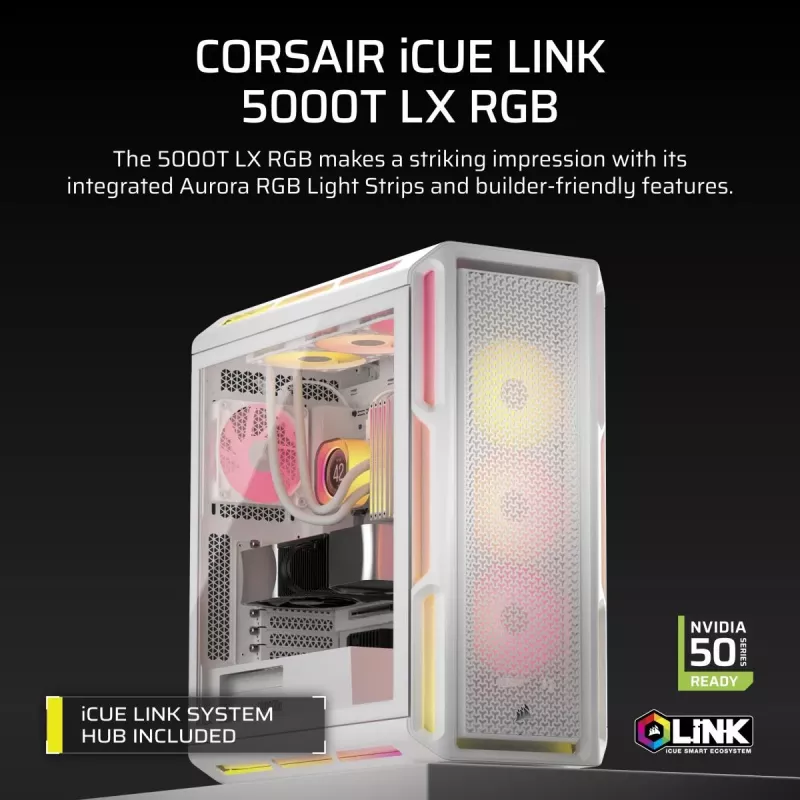 CORSAIR pc-behuizing - 5000T LX RGB midi-tower (tempered Glass) wit