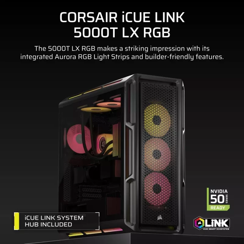 CORSAIR pc-behuizing - Icue Link 5000t Lx RGB mid-tower High-Performance
