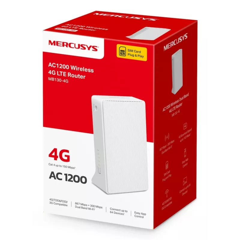 MERCUSYS MB130-4G WLAN-router Ethernet dual-band (2,4 GHz / 5 GHz) – wit