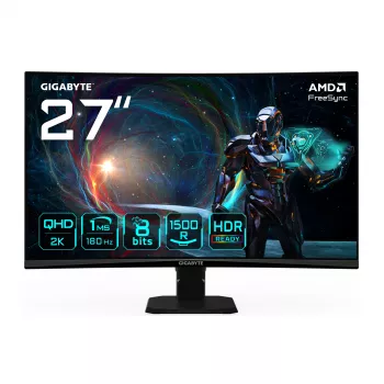 GIGABYTE GS27QCA 27 inch QHD curved gaming monitor - 2560 x 1440, 180Hz, 1ms, 250 cd/m², FreeSync, HDR Ready, HDMI 2.0, DisplayPort 1.4