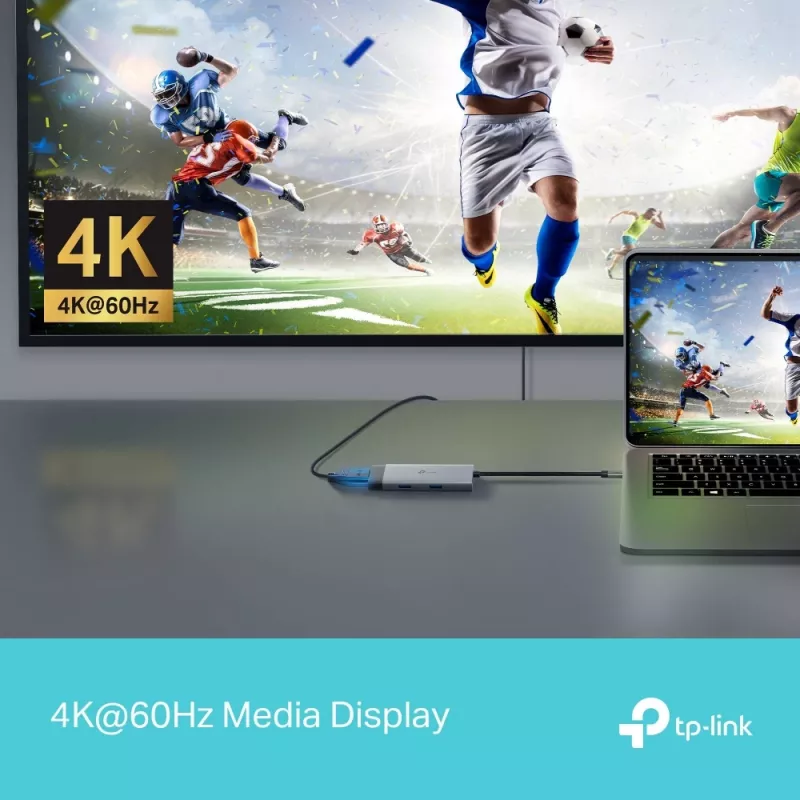 TP-Link UH5020C USB-C-hub, 5 poorten, HDMI 4K@60Hz, 100 W Power Delivery, 1x USB-C, 2x USB-A, 5 Gbps, aluminium, grijs