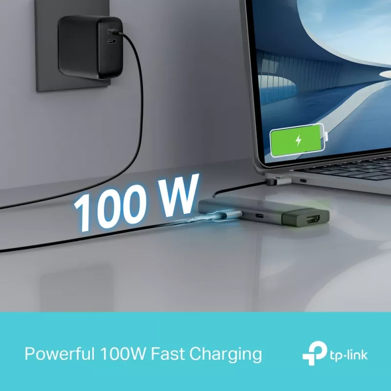 TP-Link UH5020C USB-C-hub, 5 poorten, HDMI 4K@60Hz, 100 W Power Delivery, 1x USB-C, 2x USB-A, 5 Gbps, aluminium, grijs