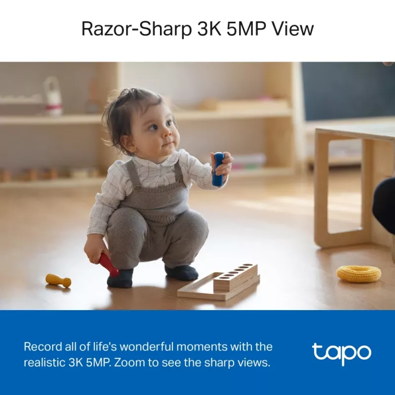 TP-Link Tapo Pan/Tilt AI Home Security Wi-Fi Camera SPEC: 3K 5MP (2880×1620), 2.4 GHz, horizontaal 360º