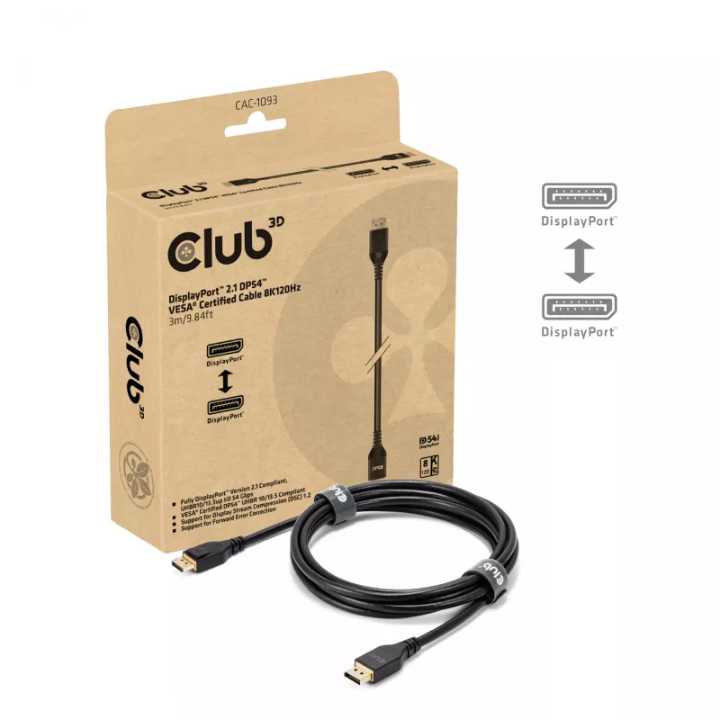 CLUB3D DisplayPort™ 2.1 DP54™ VESA® gecertificeerde kabel 8K120Hz 3m/ 9.84ft