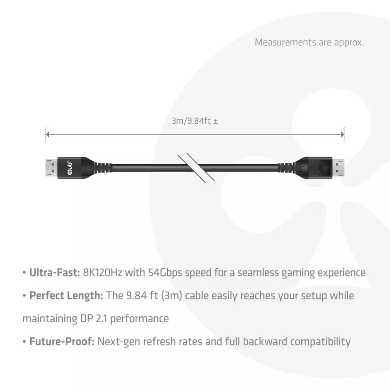 CLUB3D DisplayPort™ 2.1 DP54™ VESA® gecertificeerde kabel 8K120Hz 3m/ 9.84ft