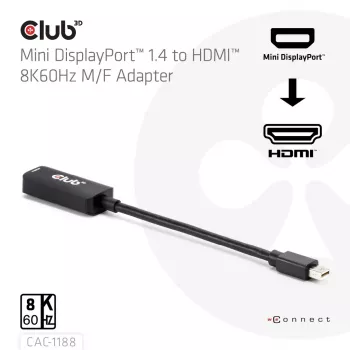 Adapter club 3d Mini DisplayPort 1.4 naar HDMI 8K60Hz M/F, Mini DisplayPort stekker