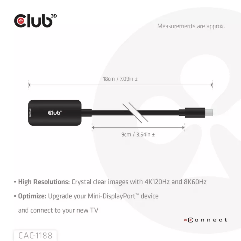 Adapter club 3d Mini DisplayPort 1.4 naar HDMI 8K60Hz M/F, Mini DisplayPort stekker