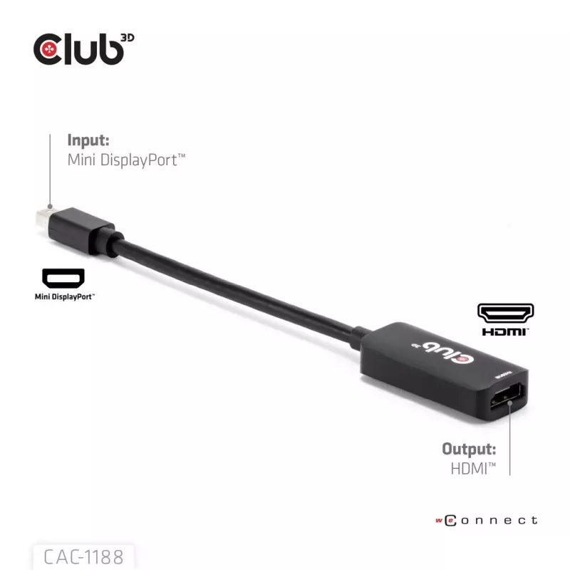 Adapter club 3d Mini DisplayPort 1.4 naar HDMI 8K60Hz M/F, Mini DisplayPort stekker
