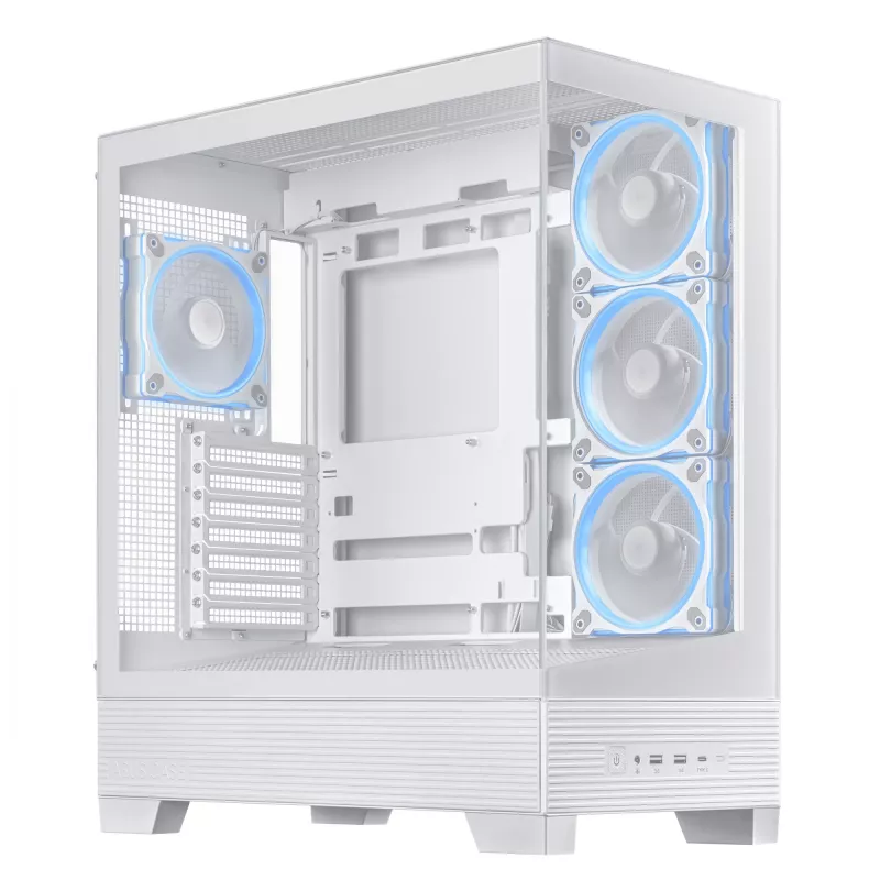 PC-behuizing ASUS A31 Plus TG ARGB WHITE Midi Tower — ATX, Tempered Glass, ARGB, 3x120mm + 1x120mm ventilator, 38 cm GPU, 165 mm CPU-koeler