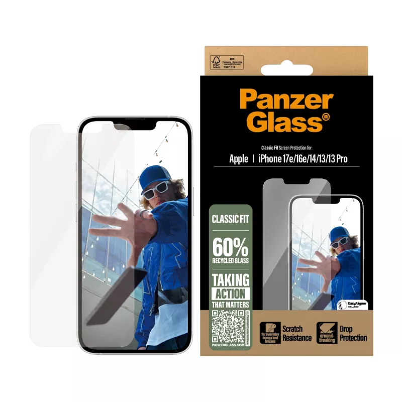 PanzerGlass ® displaybeschermfolie iPhone 17e | 16e | 14 | 13 | 13 Pro | Classic Fit met EasyAligner