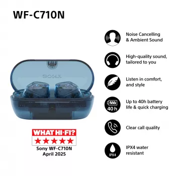 Headset Sony WFC710NL.CE7 in-ear true wireless earbuds, Bluetooth 5.3, ANC, IPX4, 8,5/12 uur weergave, glasblauw