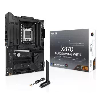 Moederbord ASUS X870 MAX GAMING WIFI7 ATX — AMD X870, socket AM5, DDR5, 4 DIMM, 256 GB, Wi‑Fi 7, Bluetooth 5.4, 3 M.2, 2x USB4 Gen3x2