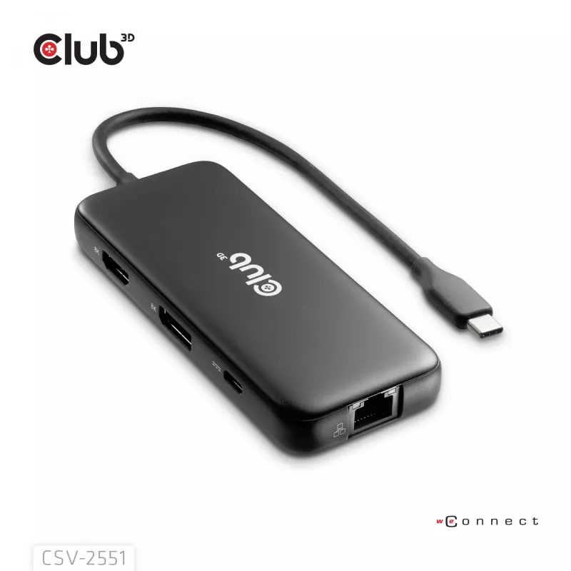 CLUB3D 8-1 draagbare dock USB Type-C® 10Gbps naar HDMI™ en DisplayPort™ 8K30Hz PD max. 100Watt