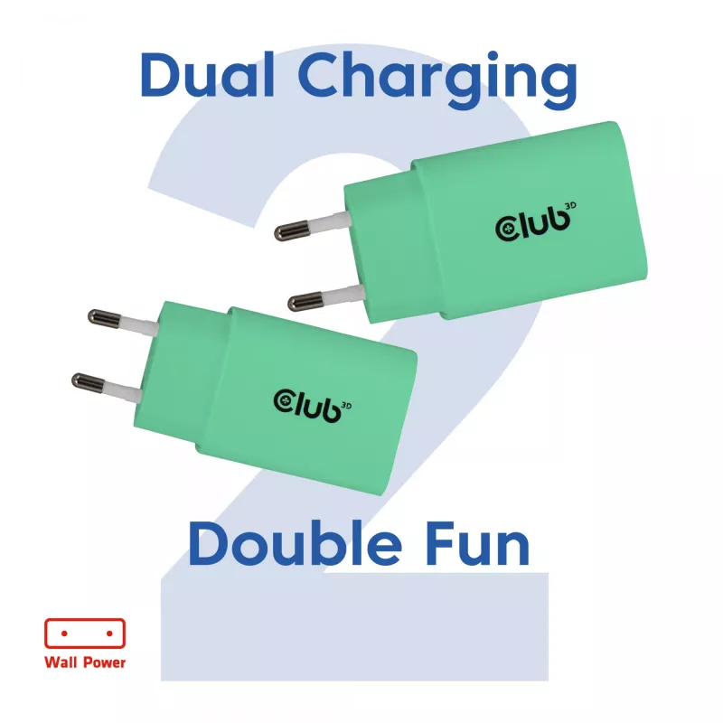 USB-C oplader 2-pack 30W by club 3d — dubbele 30W USB-C voedingen