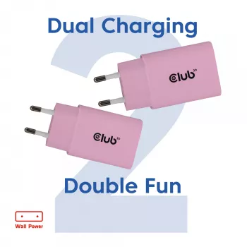 CLUB3D 2-pack USB-C oplader 30 watt wit, indoor, AC, roze