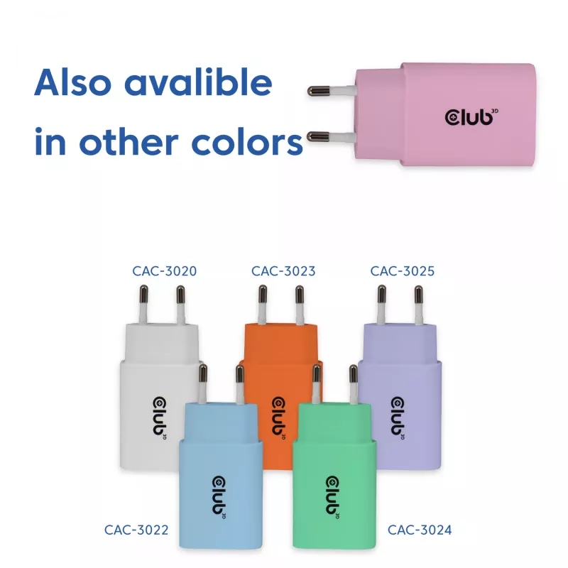 CLUB3D 2-pack USB-C oplader 30 watt wit, indoor, AC, roze