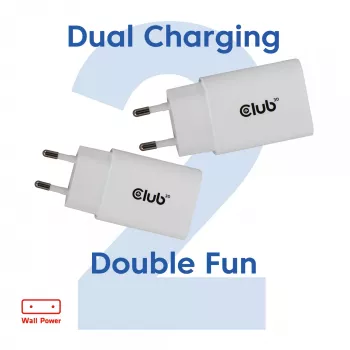 USB‑C oplader 2-pack CLUB3D CAC-3020, 30 W totaal, wit