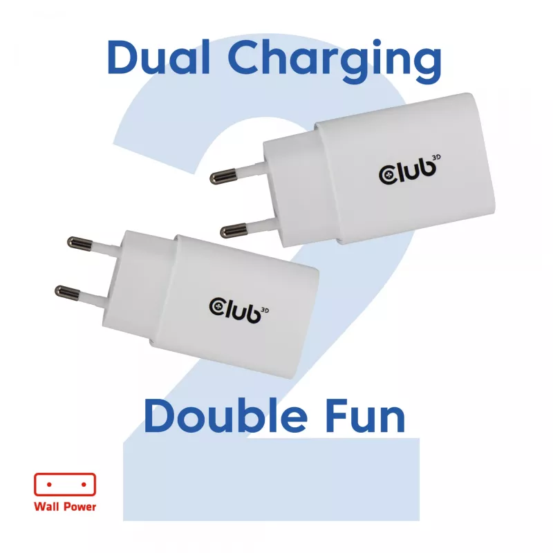 USB‑C oplader 2-pack CLUB3D CAC-3020, 30 W totaal, wit