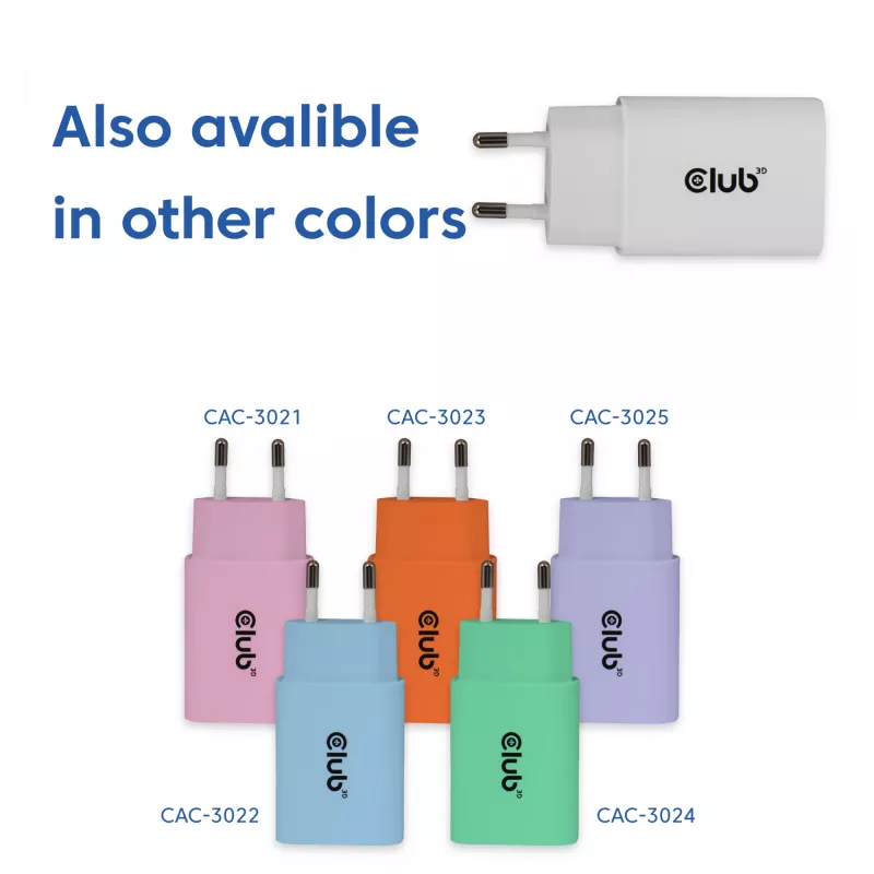 USB‑C oplader 2-pack CLUB3D CAC-3020, 30 W totaal, wit