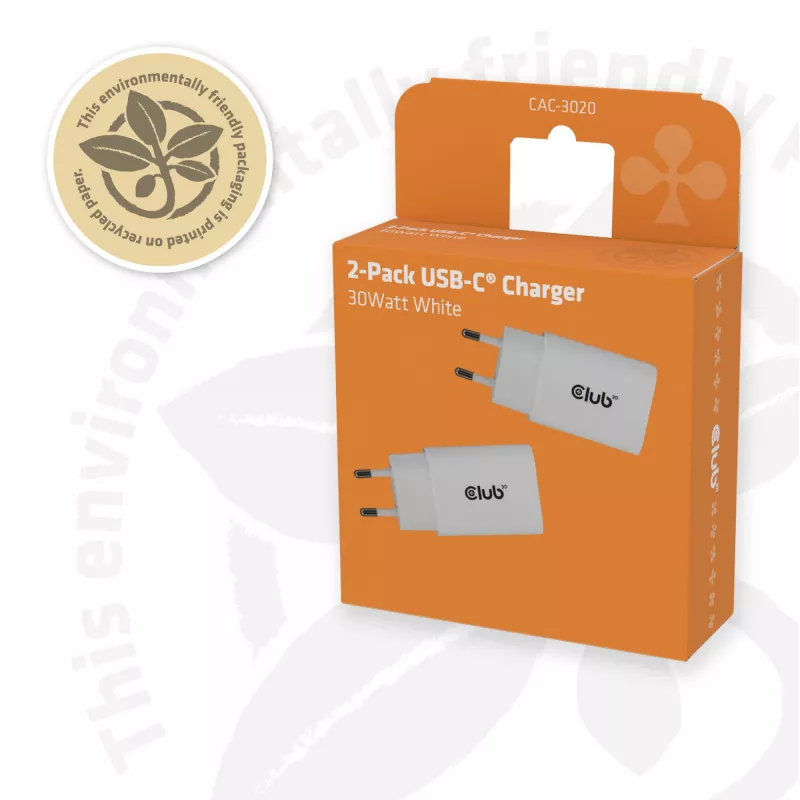 USB‑C oplader 2-pack CLUB3D CAC-3020, 30 W totaal, wit