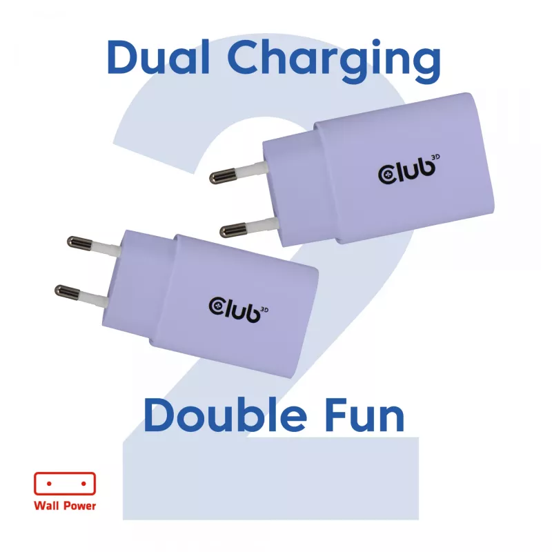 Voeding club 3d USB-C oplader 30W 2-pack compact voor telefoons en tablets