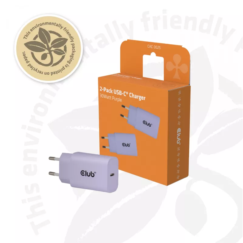 Voeding club 3d USB-C oplader 30W 2-pack compact voor telefoons en tablets