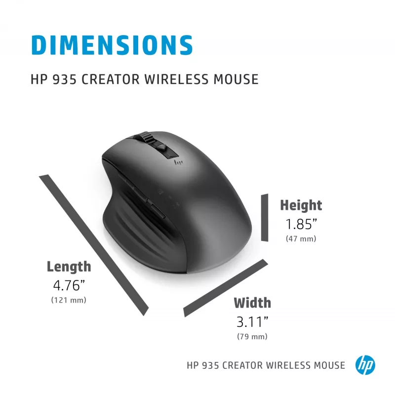 HP 930 Creator draadloze muis, rechtshandig, Bluetooth, 3000 DPI, zilver