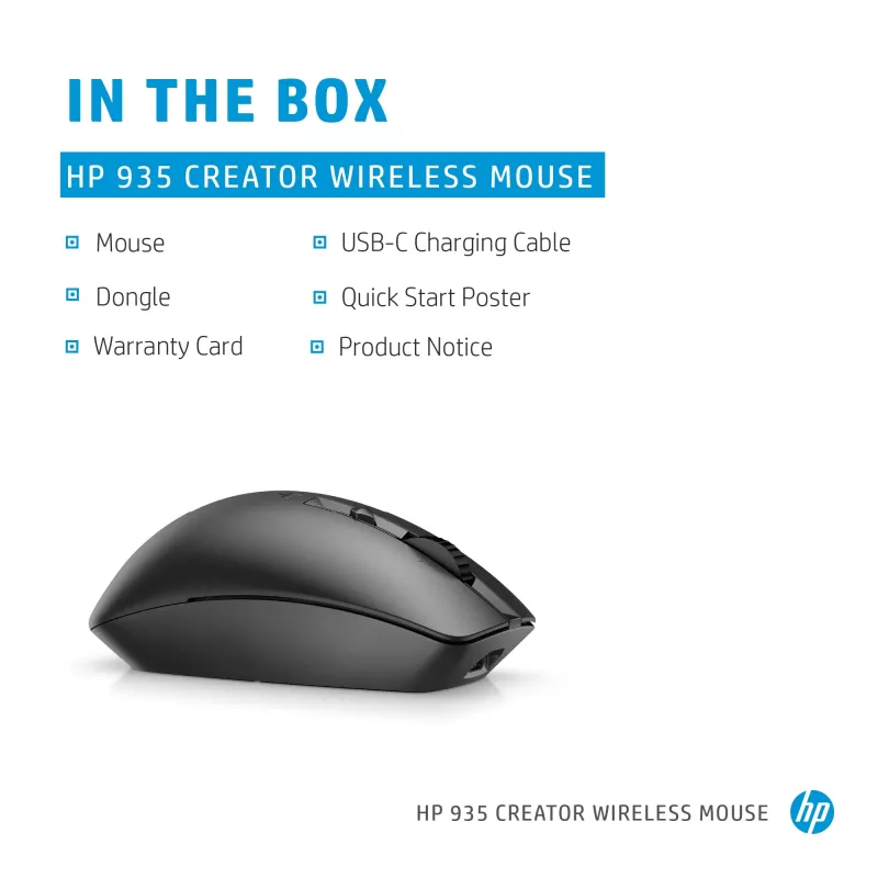 HP 930 Creator draadloze muis, rechtshandig, Bluetooth, 3000 DPI, zilver