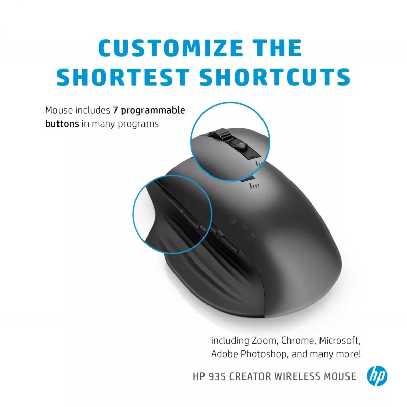 HP 930 Creator draadloze muis, rechtshandig, Bluetooth, 3000 DPI, zilver