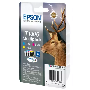 Epson Stag multiverpakking 3 kleuren T1306 DURABrite Ultra inkt, hoge (XL) capaciteit, cyaan, magenta, geel, pigmentinkt, 10,1 ml, 1 stk., multiverpakking