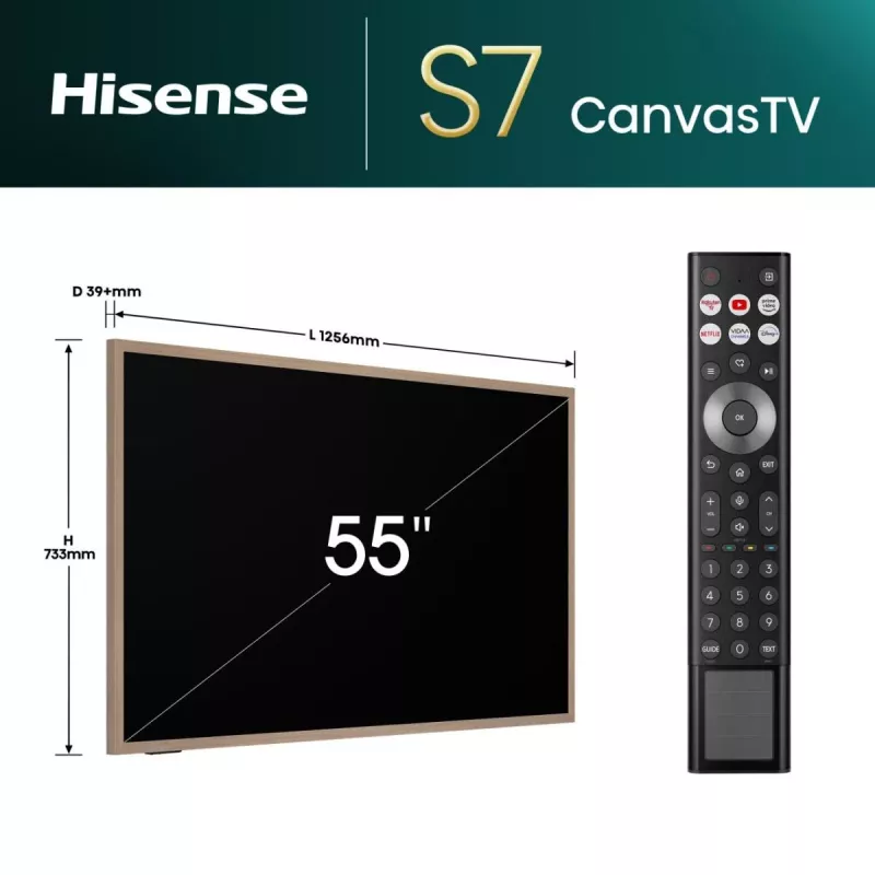 Hisense 55 inch S7NQTUK Canvas TV met Freely & ArtMode