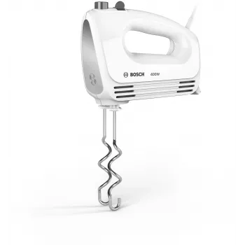 Handmixer Bosch MFQ24200 — 400 W, 4 snelheden, turbo, geborsteld staal/wit