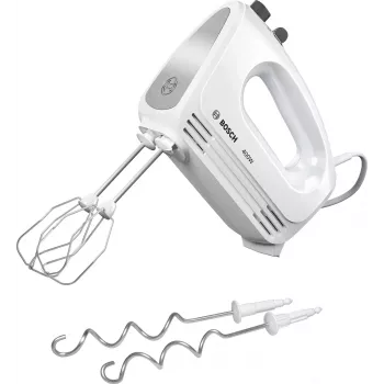 Handmixer Bosch MFQ24200 — 400 W, 4 snelheden, turbo, geborsteld staal/wit