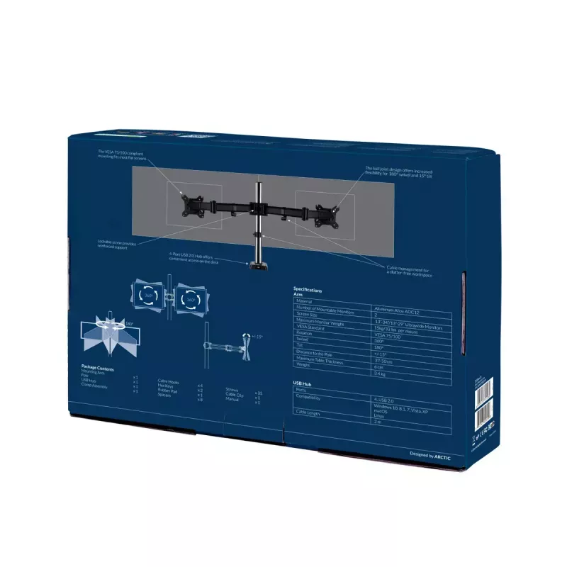 ARCTIC Z2 (Gen 3) - dubbele monitorarm met USB-hub